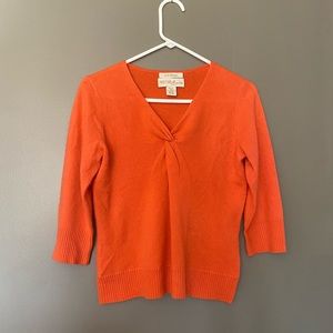 100% Cashmere Orange Petite 3/4 Sleeve Sweater